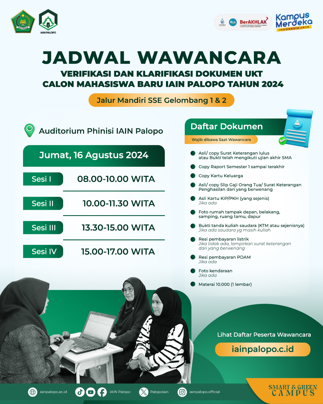 Jadwal Wawancara Verifikasi dan Klarifikasi Dokumen UKT PMB Jalur Mandiri SSE Gelombang I & II